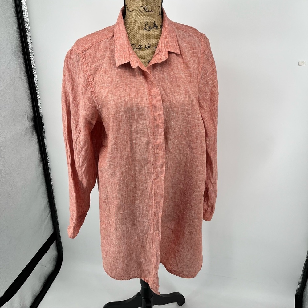 GARNET HILL Easy Linen Long Sleeve Button Up Shirt Tunic Lagenlook Casual Large